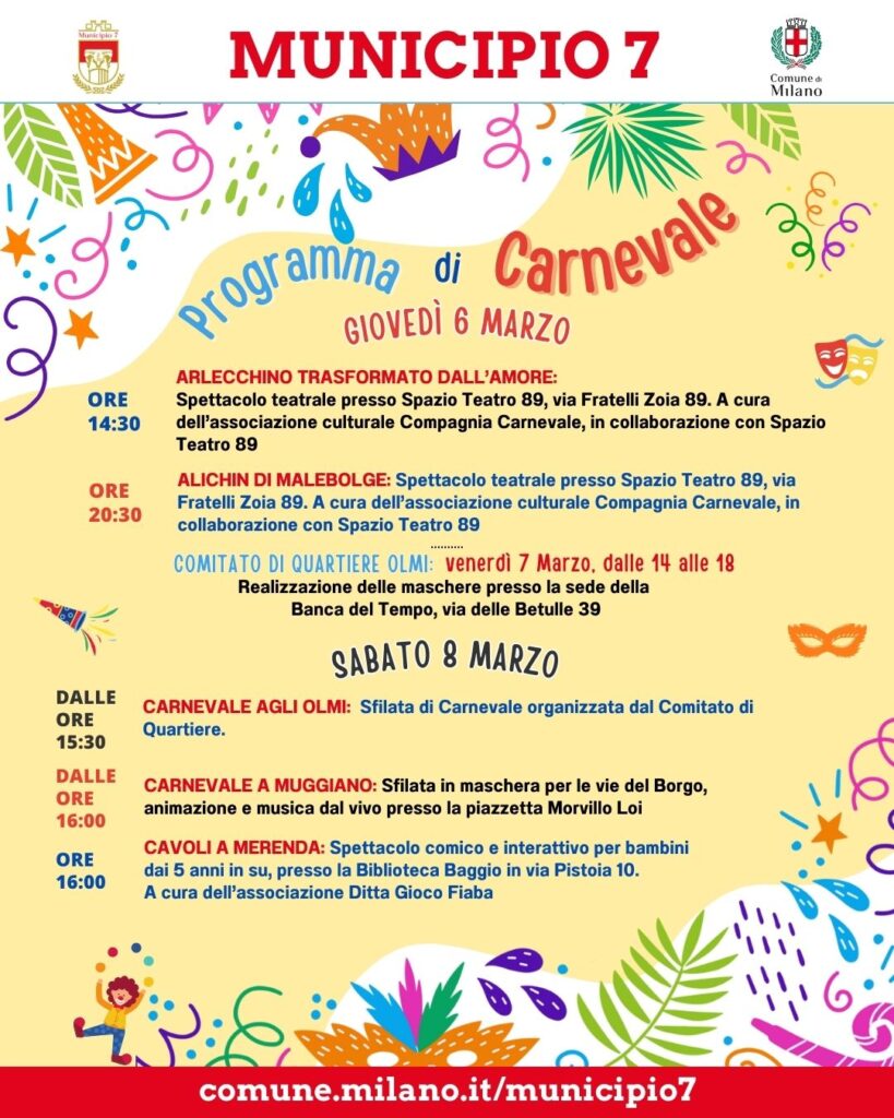 Eventi per il Carnevale 2025 nel Municipio 7